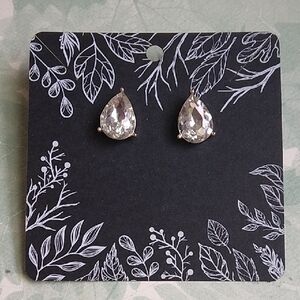 Gold Rhinestone Teardrop Stud Earrings